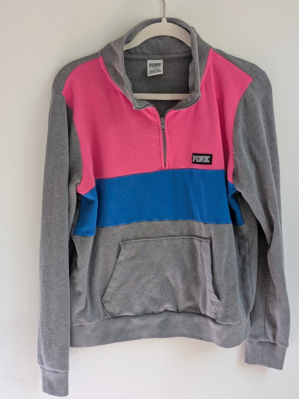 PINK Victoria's Secret Gray Pullover with Pink and Blue Colorblock